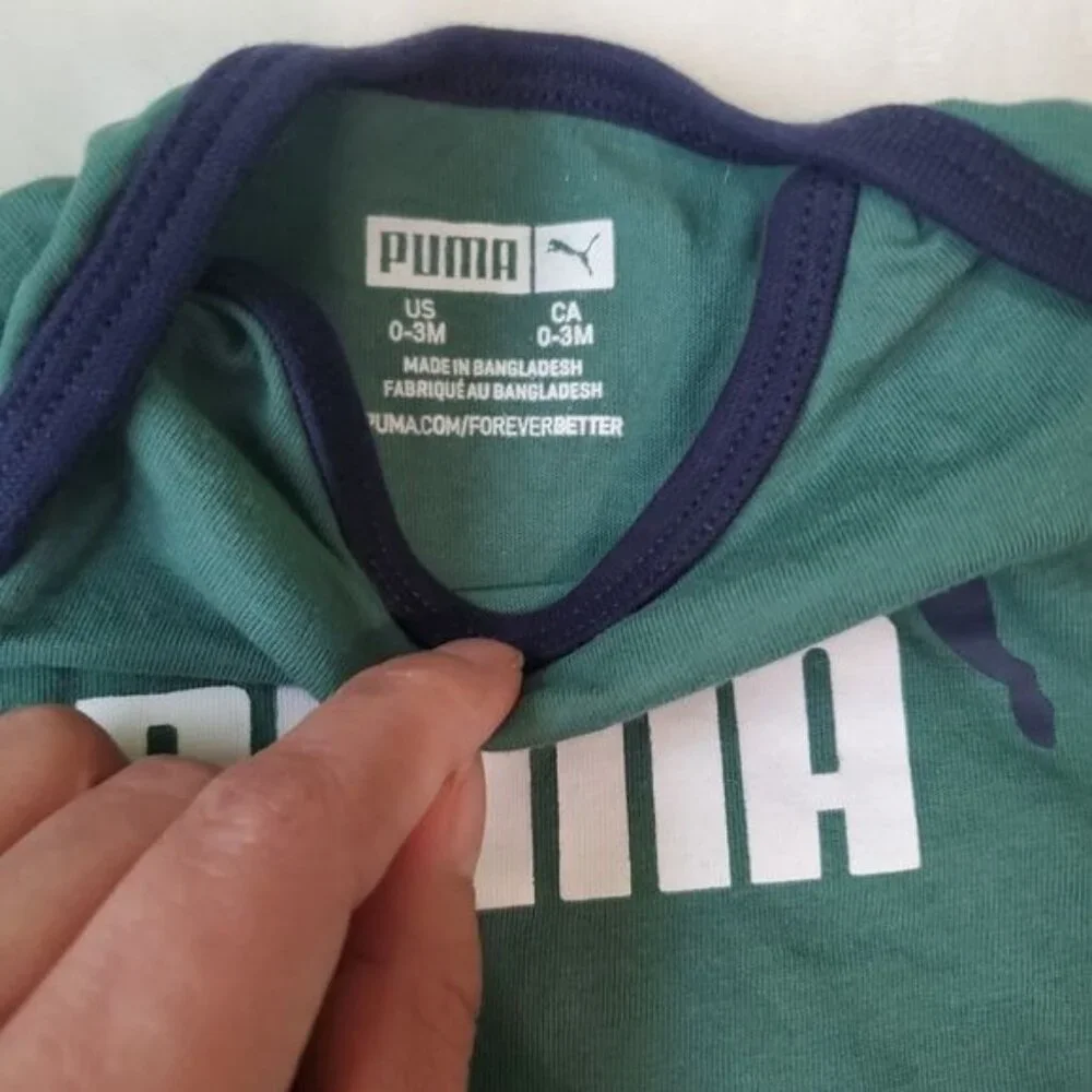 Puma 0-3 Months 4 Bodysuits‎ Short Sleeve logo striped yellow green blue